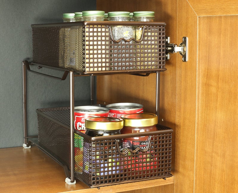 Deco Brothers 2 Tier Bathroom Storage Organizer with Pull-Out Drawer, Bronze - Image 2